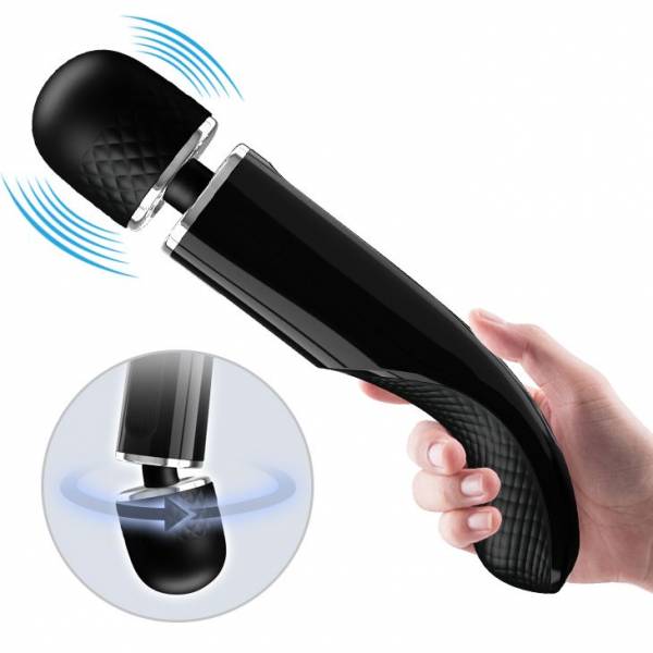 Черный мощный жезловый вибратор с изогнутой ручкой Charming Massager - 24 см.