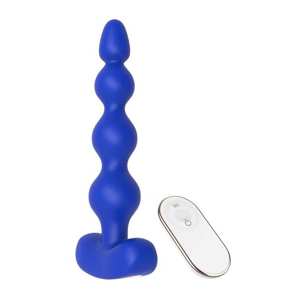 Синяя анальная виброелочка с пультом ДУ Remote Anal Bead - 18 см.