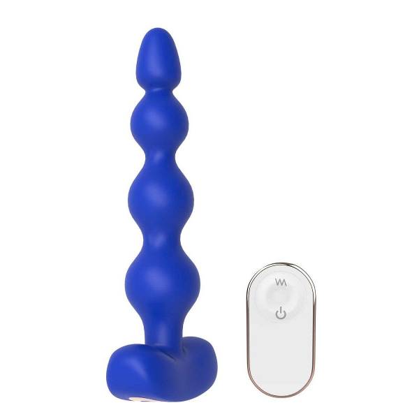 Синяя анальная виброелочка с пультом ДУ Remote Anal Bead - 18 см.